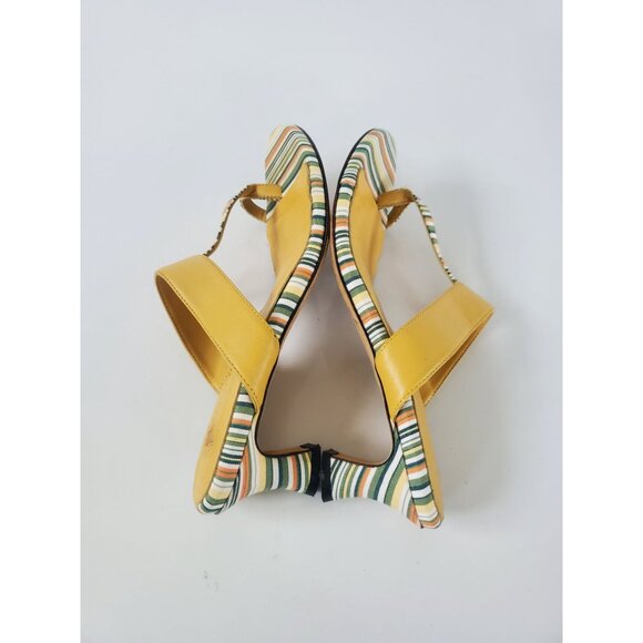 Marchez Vous Striped Leather Kitten Low Heels Size 6.5 Yellow Green Shoes - Picture 4 of 15